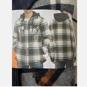 NEW Cloudveil Mens L Quilted Flannel Shirt Jacket Hooded Cotton Multi